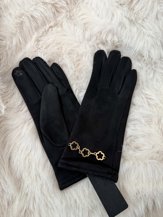 Czarne rękawiczki z ozdobnym elementem