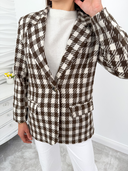 Brązowa marynarka wzór kratka
