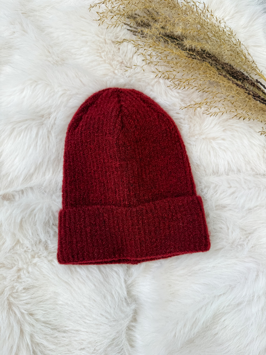 Bordowa czapka moher i wełna