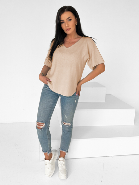 Beżowy sweter z krótkim rękawem Dalia III