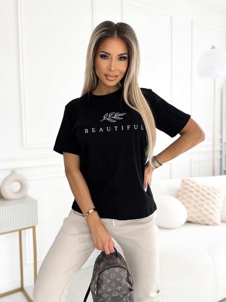 Czarny t- shirt z nadrukiem "Beautiful"