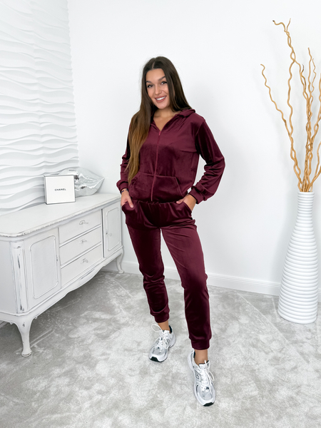 Bordowy komplet welurowy- bluza ze spodniami Evelyn