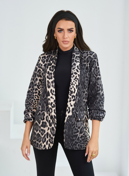 Beżowo-szary żakiet we wzór panterki