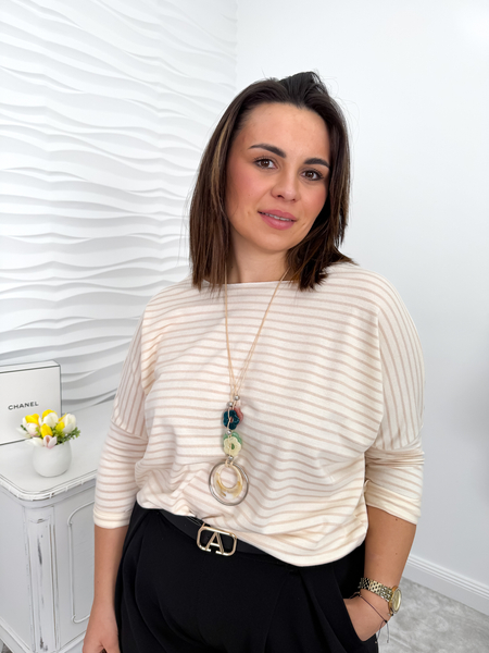 Beżowa bluzka sweterkowa w paski Alexis