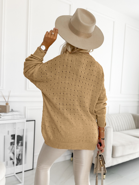 Cappucino luźny sweter w ażurowe wzory Eden