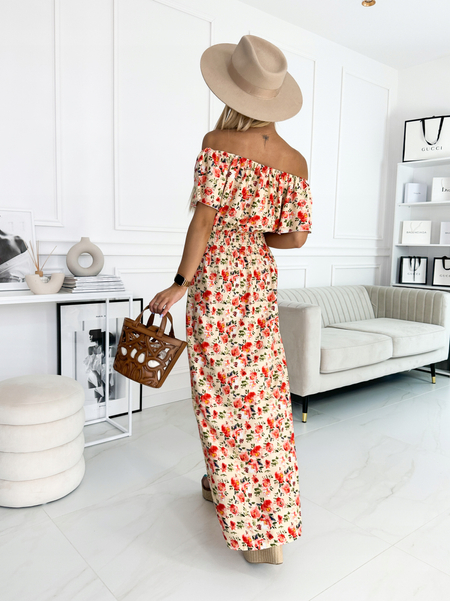 Żółta sukienka maxi z wzorem kwiatów