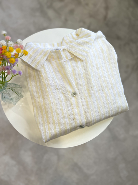 Żółta ażurowa bawełniana koszula w paski