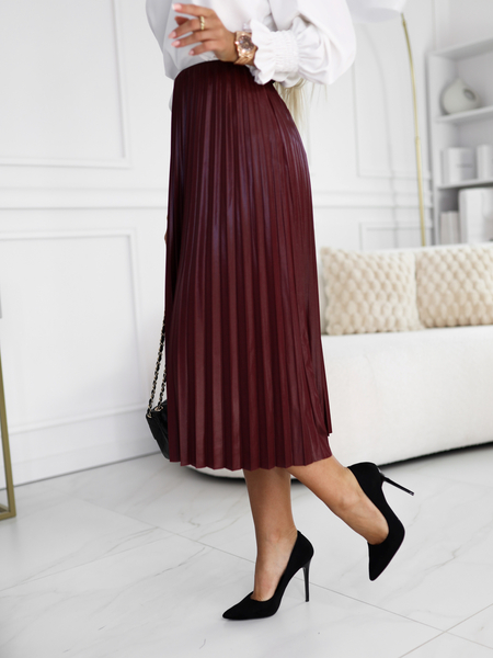 Bordowa spódnica plisowana midi