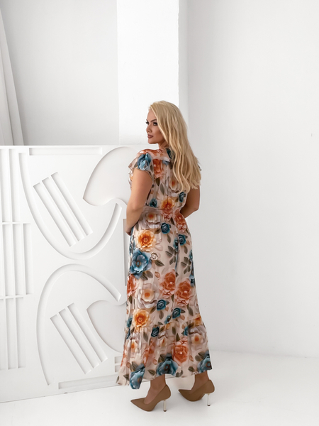 Beżowa sukienka maxi w kwiaty Tatiana