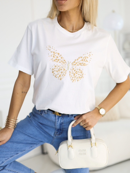 Ecru t-shirt z aplikacją motylka