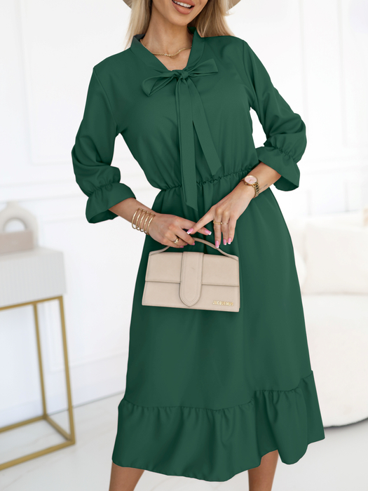 Butelkowa zieleń sukienka z wiązaniem pod szyją Valerie