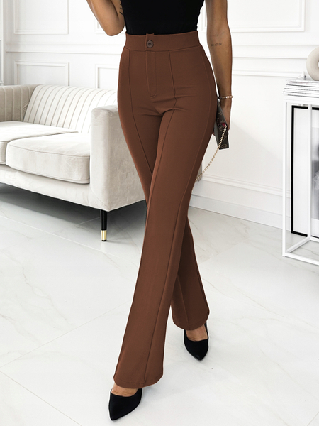 Czekoladowe spodnie dzwony w kant