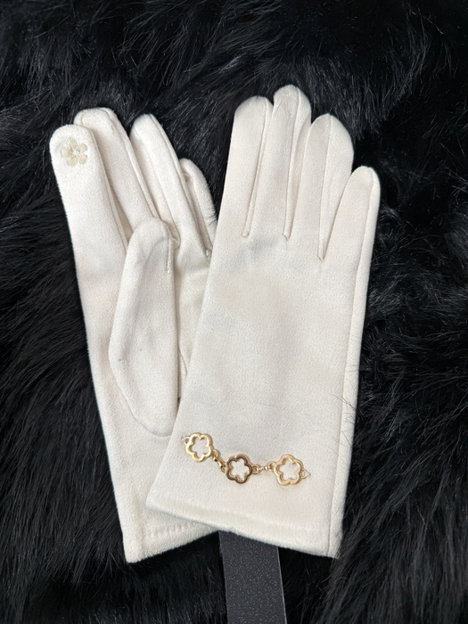 Śmietankowe rękawiczki z ozdobnym elementem
