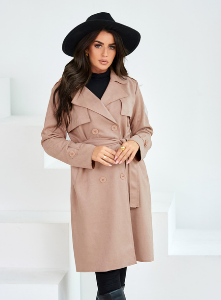 Ciemny beż długi zamszowy płaszcz