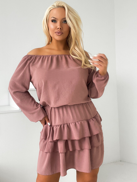 Brudny róż sukienka hiszpanka z falbanami Mia