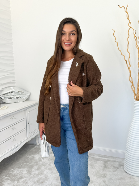 Brązowy krótszy płaszcz baranek Bee