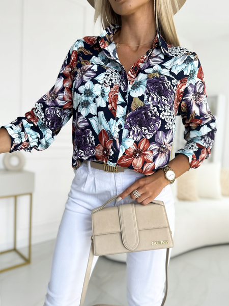 Granatowa koszula z motywem kwiatowym