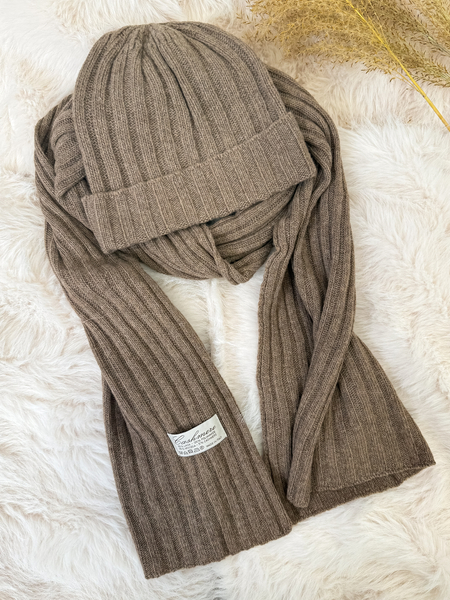 Fango z kaszmirem i wełną komplet prążkowany czapka + szalik