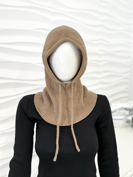 Cappuccino balaklawa z wełną komin z kapturem