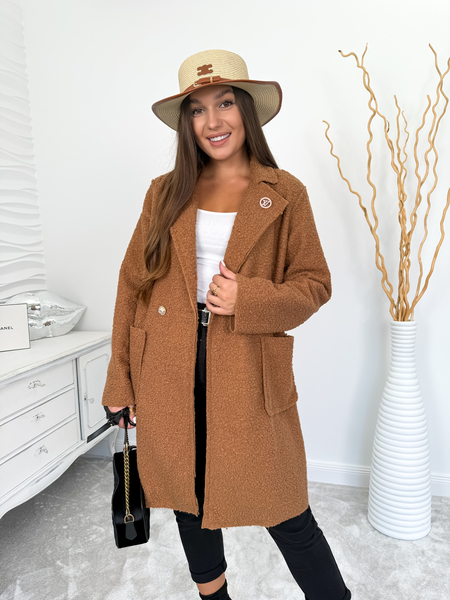 Karmelowy dłuższy płaszcz baranek Taylor