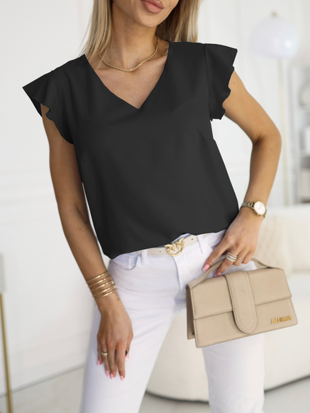 Czarna bluzka z falbanką na rękawie Madeleine