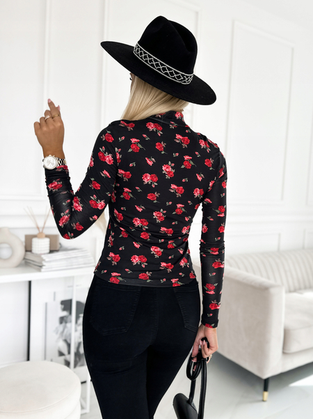 Czarny półgolf z motywem w róże