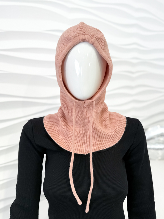 Różowa balaklawa z wełną komin z kapturem