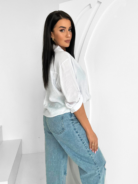 Biała koszula z plecionym dołem Kristin