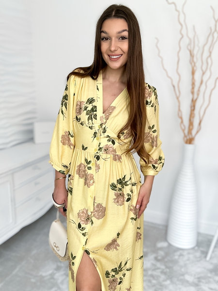 Cytrynowa sukienka z motywem kwiatowym Esperanza