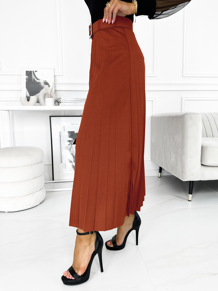 Ruda spódnica plisowana midi z paskiem