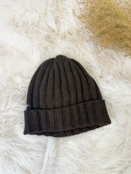 Czekoladowy z kaszmirem i wełną komplet prążkowany czapka + szalik