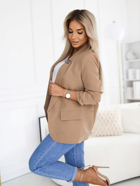 Camel elegancka marynarka z marszczeniem na rękawach