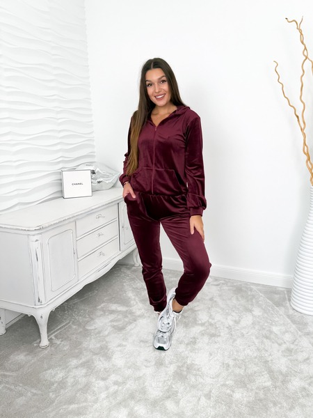 Bordowy komplet welurowy- bluza ze spodniami Evelyn