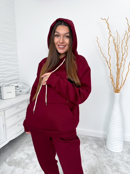 Bordowy ciepły komplet dresowy