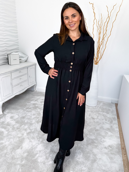 Czarna szmizjerka maxi zapinana na guziki