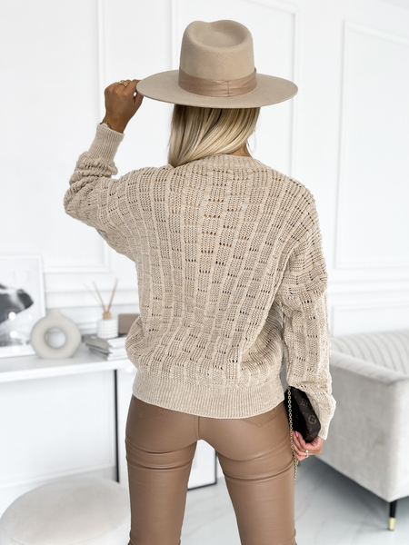 Beżowy ażurowy sweter Luna