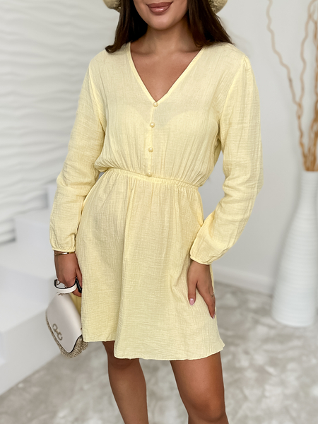 Żółta muślinowa sukienka z długim rękawem Andy