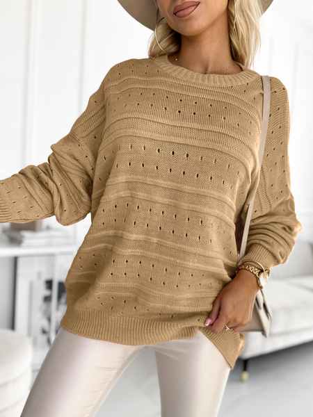 Cappucino luźny sweter w ażurowe wzory Eden