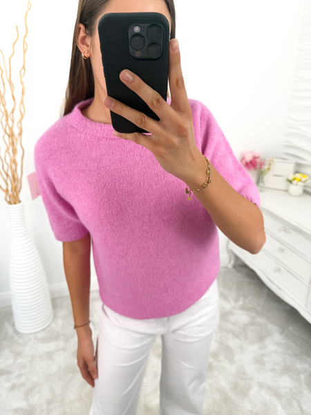 Różowy sweter baby alpaca z krótkim rękawem