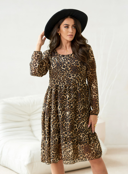 Brązowa sukienka oversize we wzór panterki