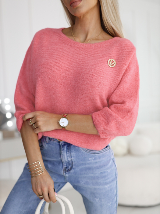 Łososiowy baby alpaca sweter z krótkim rękawem Peonia