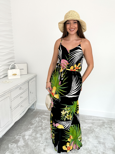 Czarna sukienka we wzory z paskiem Carla II