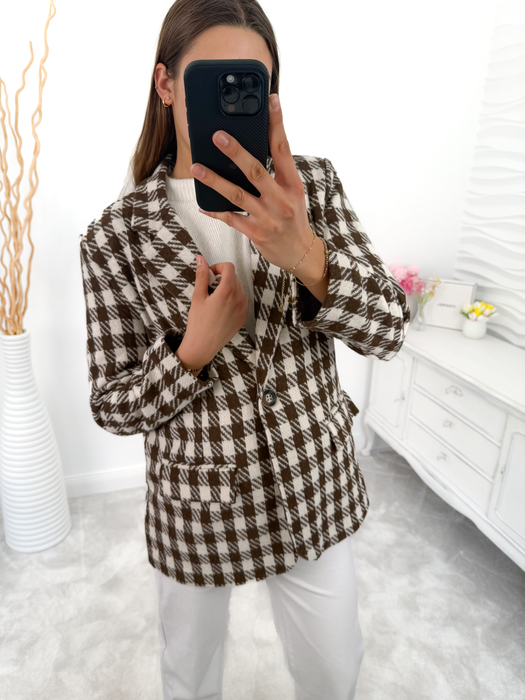 Brązowa marynarka wzór kratka