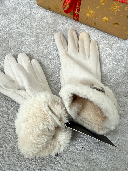 Beżowe rękawiczki z paskiem