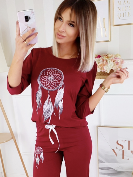 Bordowa piżama wzór łapacz snów