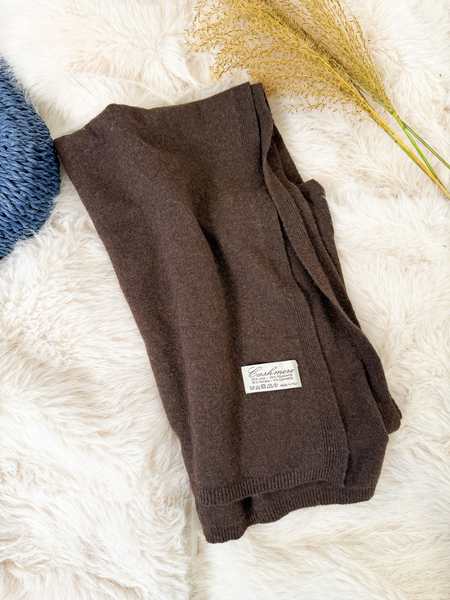 Czekoladowy z kaszmirem i wełną komplet czapka + szalik