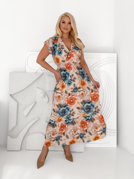 Beżowa sukienka maxi w kwiaty Tatiana