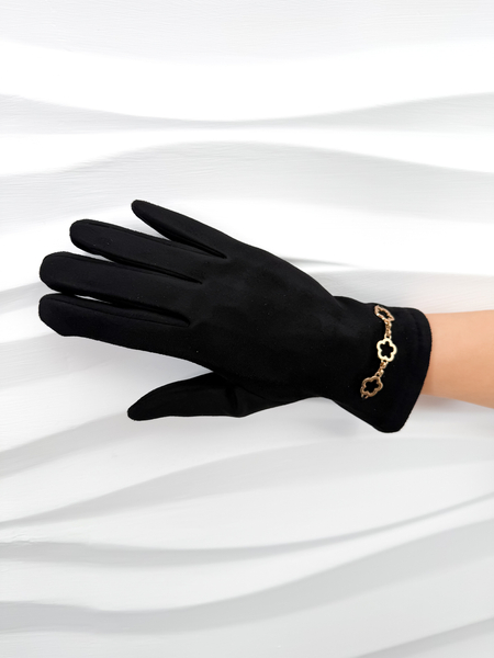 Czarne rękawiczki z ozdobnym elementem