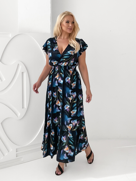 Czarna sukienka maxi w kwiaty Tatiana