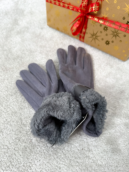 Szare rękawiczki z paskiem
